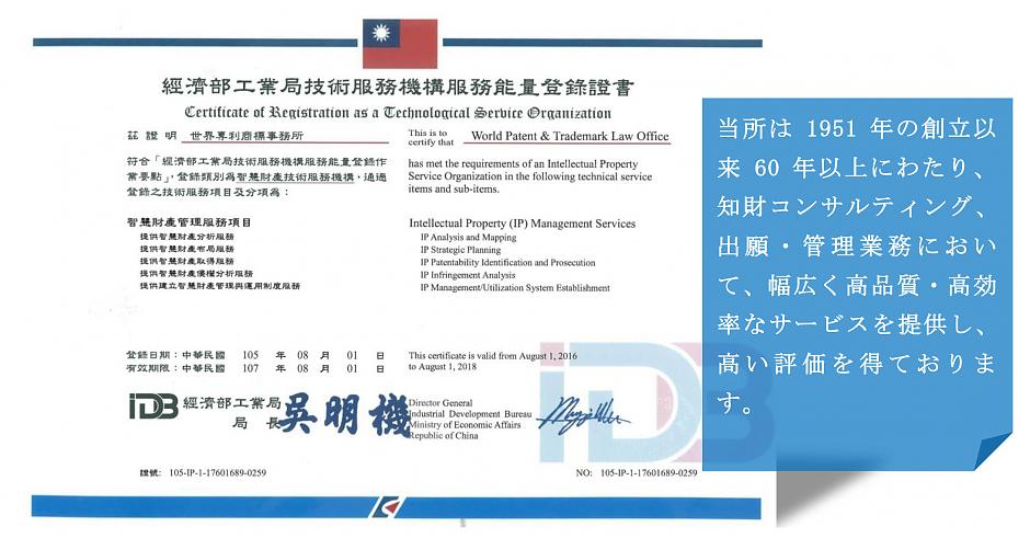 世界専利商標事務所 政府認定の知財サービス機構